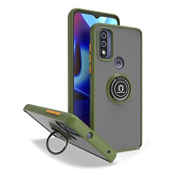Moto G Pure- G Power 2022-G Play (2022 / 2023) Hard PC Rear / Soft TPU Colorful Border Case with I-ring Holder - GREEN (Only Ground Shipping)