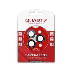 Order the QUARTZ HD Tempered Glass with Metal Ring for iPhone 15 Pro and 15 Pro Max Back Camera in black.