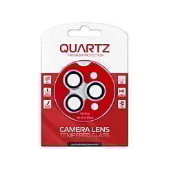 Stock up on the Quartz HD Tempered Glass with Metal Ring in White for iPhone 16 Pro and 16 Pro Max Back Camera.