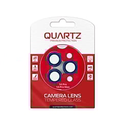 Purchase the QUARTZ HD tempered glass in Blue with glitter diamond camera lens for the iPhone 14 Pro and 14 Pro Max back camera.