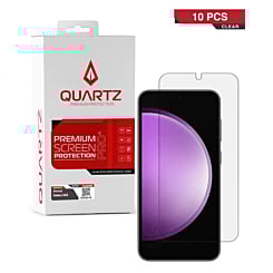 Purchase the QUARTZ clear tempered glass for Galaxy S23. Pack of 10.