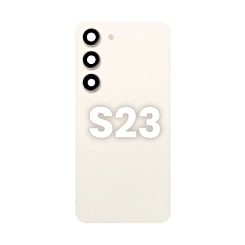 Shop the back glass with camera lens and adhesive for Galaxy S23 in cream.