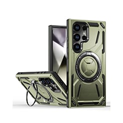 Full-Body Rugged Shockproof Case with Built-in Ring Holder - GREEN for Galaxy S24 Ultra (Only Ground Shipping)