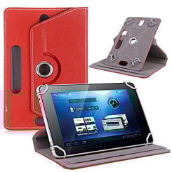 Universal 7"  360 Degree Rotating Leather Swivel Stand Case- RED (Only Ground Shipping)