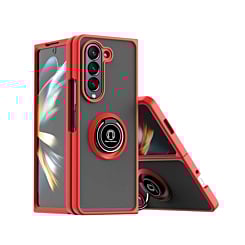 Galaxy Z Fold 6 Hard PC Rear / Soft TPU Colorful Border Case with I - ring Holder - RED (Only Ground Shipping)