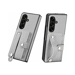Galaxy Z Fold 7 Carbon Fiber Texture Card Slot Wrist Strap Holder Case - WHITE (Only Ground Shipping)