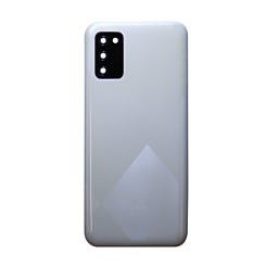 Shop the white back glass with camera lens and adhesive for Galaxy A02S A025 2020, no logo.