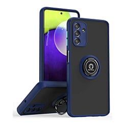 Galaxy A03s Hard PC Rear / Soft TPU Colorful Border Case with I-ring Holder - NAVY BLUE d (Only Ground Shipping)