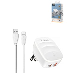 LDNIO A2425C QC3.0+PD Lamp USB A+C Wall Charger with USB A-L Non-MFI Cable (3ft) (20W) (Only Ground Shipping)