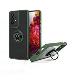 Galaxy A32 5G Hard PC Rear / Soft TPU Colorful Border Case with I - ring Holder - DARK GREEN (Only Ground Shipping)