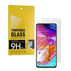 Order the clear tempered glass for the Galaxy A70, case-friendly, 2.5D, 1 piece.