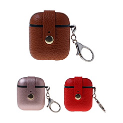 AirPods 1/2 Hard Leather Case with Metal Hook