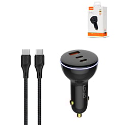 LDNIO C102 Dual USB A+C Car Charger with USB C-C Cable (GRAY) (3ft) (160W) (Only Ground Shipping)
