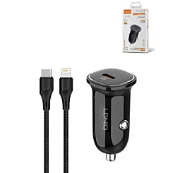 LDNIO C106 PD QC4.0 Dual USB-C Car Charger with USB C-L Non-MFI Cable (3ft) (30W) (Only Ground Shipping)