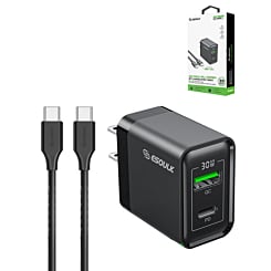 Esoulk PD&QC Wall Charger with C-C USB Cable (5ft) (30W) (BLACK) (Only Ground Shipping)