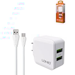 LDNIO A2201 Dual USB-A Wall Charger (5V/3.4A) with USB A-M Cable (3ft) (17W) (Only Ground Shipping)