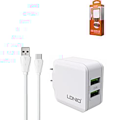 LDNIO A2201 Dual USB-A Wall Charger (5V/3.4A) with USB A-C Cable (3ft) (17W) (Only Ground Shipping)