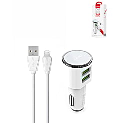LDNIO C29 3.4A Dual USB-A Car Charger with USB A-L Non-MFI Cable (WHITE) (3ft) (17W) (Only Ground Shipping)