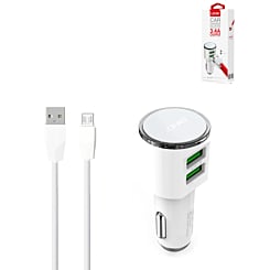 LDNIO C29 3.4A Dual USB-A Car Charger with USB A-M Cable (WHITE) (3ft) (17W) (Only Ground Shipping)