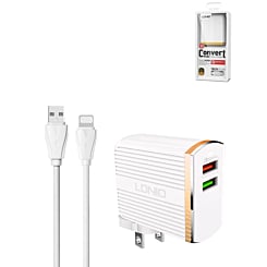 LDNIO A2502Q 3A Dual USB A Wall Charger with USB A-L Non-MFI Cable (3ft) (30W) (Only Ground Shipping)