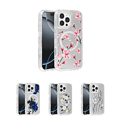 Flower Design Transparent Case with Wireless Charger for iPhone 16 Pro Max (Only Ground Shipping)