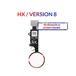 Order the rose gold Home Button solution flex cable for iPhone 8 Plus, 8, SE 2020, 7 Plus, and 7 – HX version 8, no Bluetooth or jumpers needed.