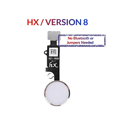 Purchase the silver Home Button solution flex cable for iPhone 8 Plus, 8, SE 2020, 7 Plus, and 7 – HX version 8, no Bluetooth or jumpers needed.