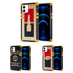 iPhone 12 / 12 Pro Shiny Black Flowers Square Case