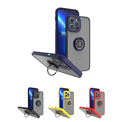 iPhone 14 Pro Hard PC Rear / Soft TPU Colorful Border Case with I - ring Holder