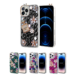 iPhone 14 Pro Max Crystal Flower Perfume Silicone Hard Case