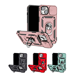 iPhone 15 Pro Dual Layers Hybrid Case with Metal Ring And Camera Protector