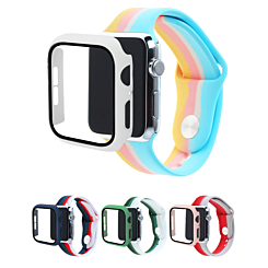 iWatch 38mm Rainbow Silicone Soft Band & Bumper Case with Tempered Glass