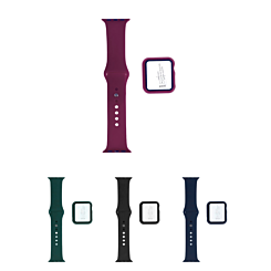 iWatch 44mm Silicone Soft Band & Bumper Case with Tempered Glass