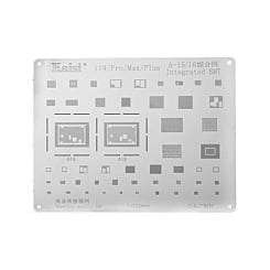 Buy the Kaisi A16 2D BGA Reballing Stencil for CPU IC chip soldering, compatible with iPhone 14, 14 Plus, 14 Pro, and 14 Pro Max. This item is not returnable.