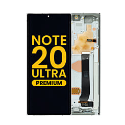 Order the premium OLED assembly with frame for Galaxy Note 20 Ultra N985 and N986 in Mystic White.
