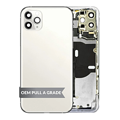 Order the Back Housing Frame in Silver, OEM Pull A Grade, with small components pre-installed for iPhone 11 Pro Max.