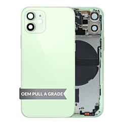 Purchase the Back Housing Frame Green OEM Pull A Grade with Small Components Pre-Installed for iPhone 12 Mini.
