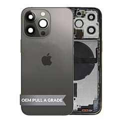 Purchase the Back Housing Frame GRAPHITE US Version OEM Pull A Grade with Small Components Pre-Installed for iPhone 13 Pro.
