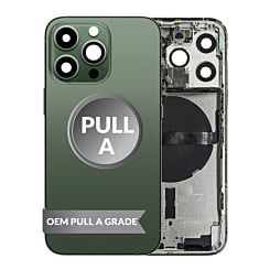 Stock up on the Housing Frame with Small Parts Pre-Installed for iPhone 13 Pro GREEN International OEM Pull A Grade.
