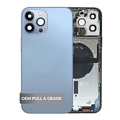 Shop the Back Housing Frame with Small Components Pre-Installed for iPhone 13 Pro Max SIERRA BLUE US Version OEM Pull A Grade.
