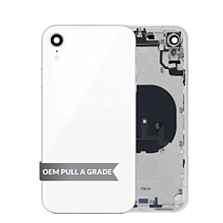Buy the Back Housing Frame with Small Components Pre-Installed for iPhone XR in white, OEM pull A grade.
