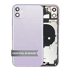 Grab the wholesale deals on the iPhone 11 back housing frame with small components pre-installed in purple, OEM pull B grade.
