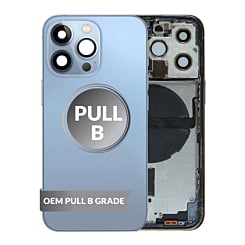 Order the Back Housing Frame with Small Components Pre-Installed for iPhone 13 Pro SIERRA BLUE US Version OEM Pull B Grade.

