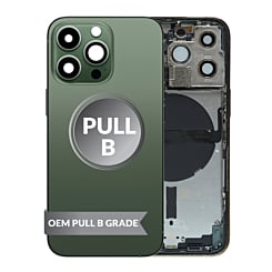 Grab the wholesale deals on the Back Housing Frame ALPINE GREEN US Version OEM Pull B Grade with Small Components Pre-Installed for iPhone 13 Pro.
