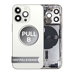 Grab the wholesale deals on the Housing Frame with Small Parts Pre-Installed for iPhone 13 Pro SILVER International OEM Pull B Grade.
