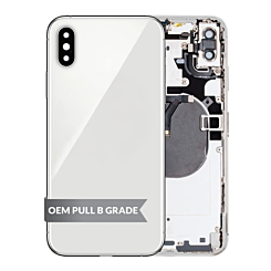 Shop the silver back housing frame with small components pre-installed for iPhone XS Max – OEM pull B grade.