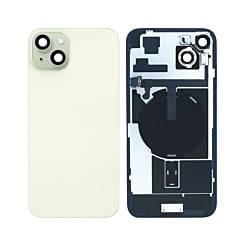 Purchase the green back glass with frame, wireless NFC charging flex, and MagSafe magnet for iPhone 15 Plus — OEM pull A grade.