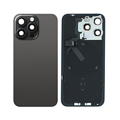 Purchase the Back Glass in Black Titanium, OEM Pull B Grade, with Frame, Wireless NFC Charging Flex, and MagSafe Magnet for iPhone 15 Pro Max.