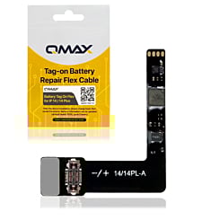 Purchase the QMAX tag-on battery repair flex cable for the iPhone 14 or 14 Plus — no programming required.