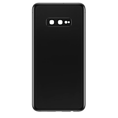 Shop the back glass with camera lens and adhesive for Galaxy S10E in Ceramic Black, no logo.